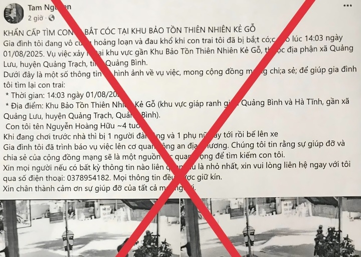 Công an tỉnh Hà Tĩnh xác định thông tin bắt cóc trẻ em lan truyền trên mạng là tin giả. (Ảnh: Công an Hà Tĩnh)