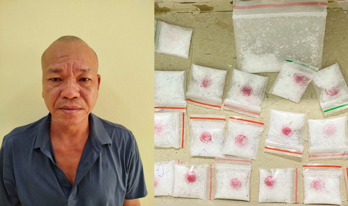 Nguyễn Ích Đại cùng tang vật. (Ảnh: Công an cung cấp)