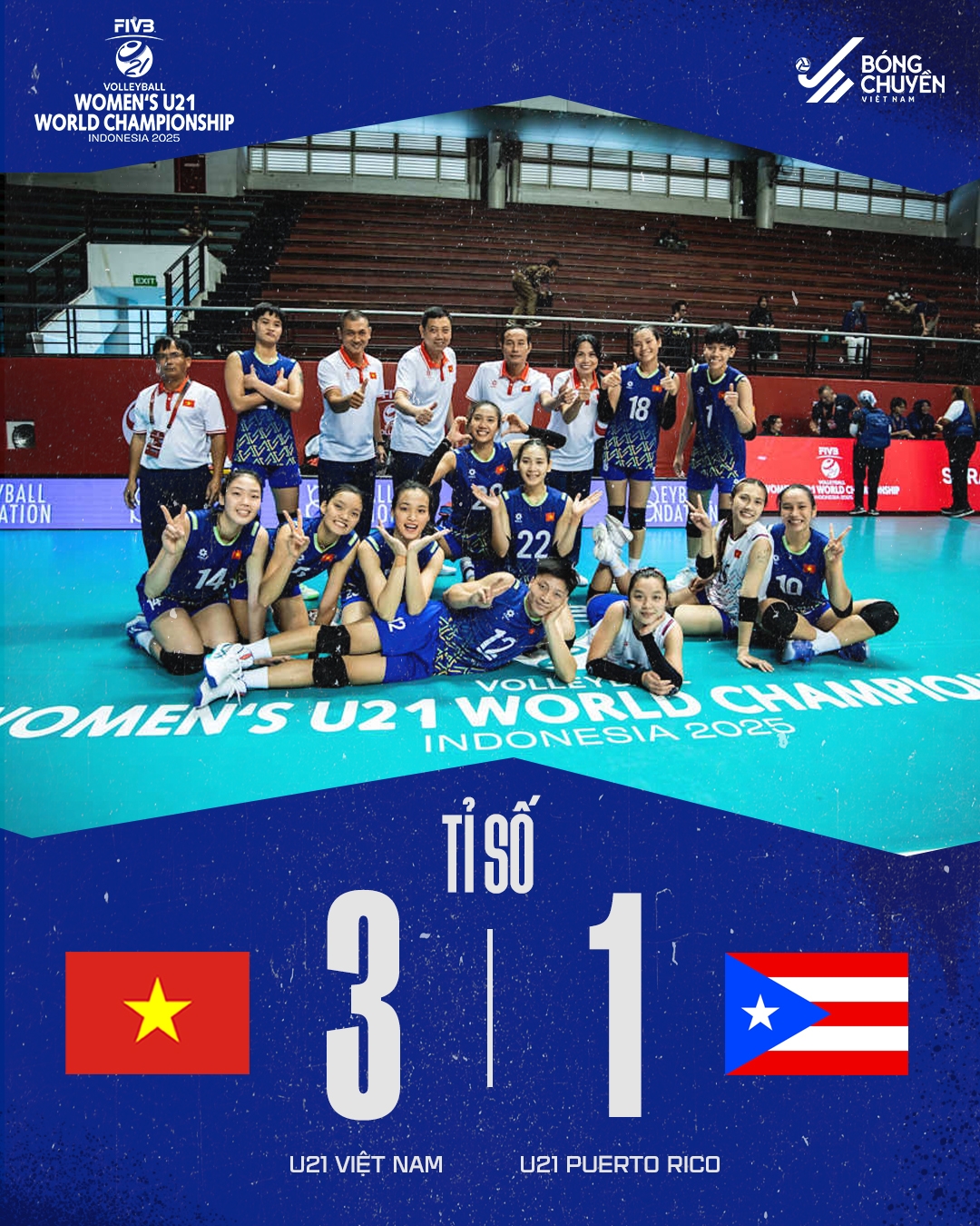U21 nữ Việt Nam tiếp tục gây ấn tượng khi thắng 3-1 trước U21 nữ U21 Puerto Rico ở giải U21 vô địch thế giới 2025 (Ảnh: Bóng chuyền Việt Nam).
