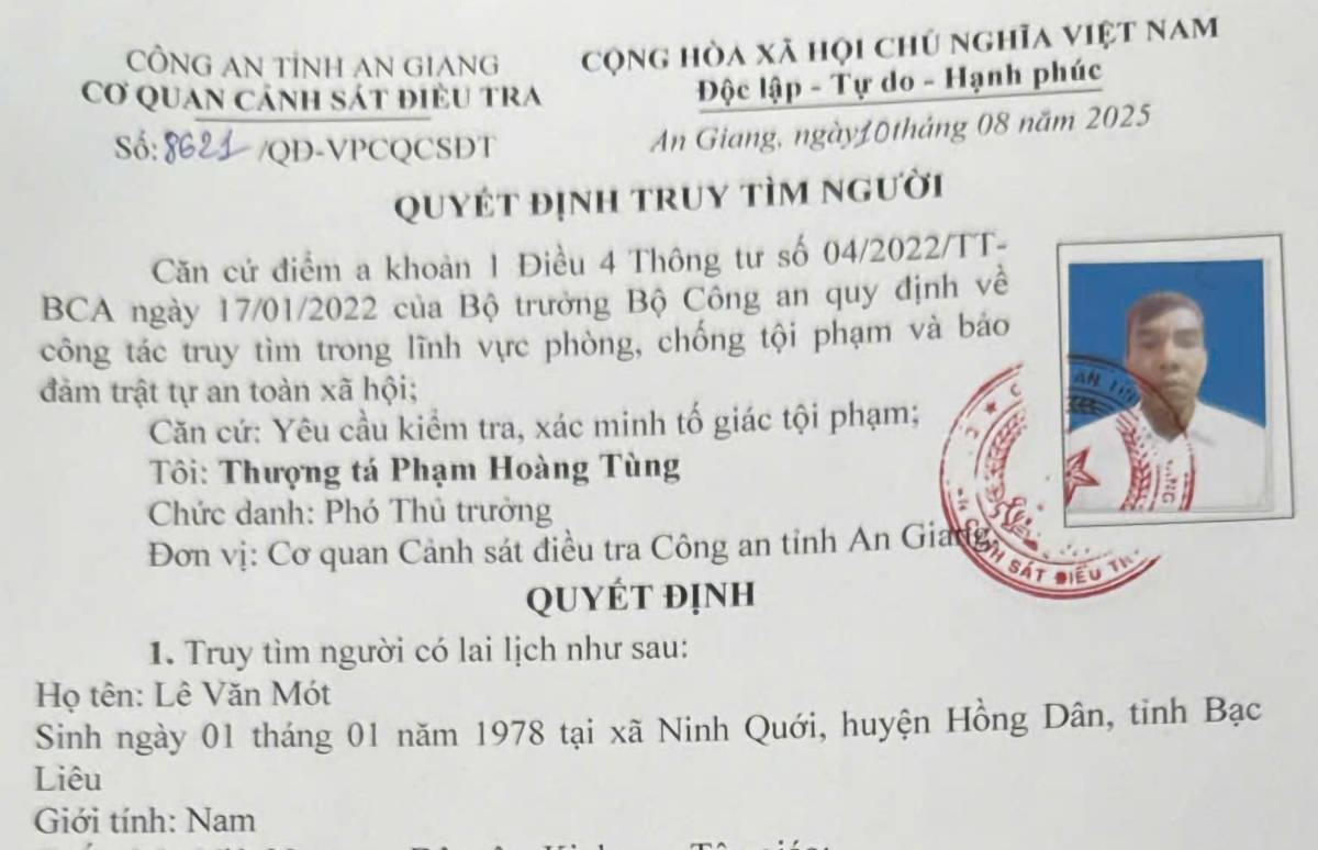 Quyết định của công an đối với Lê Văn Mót