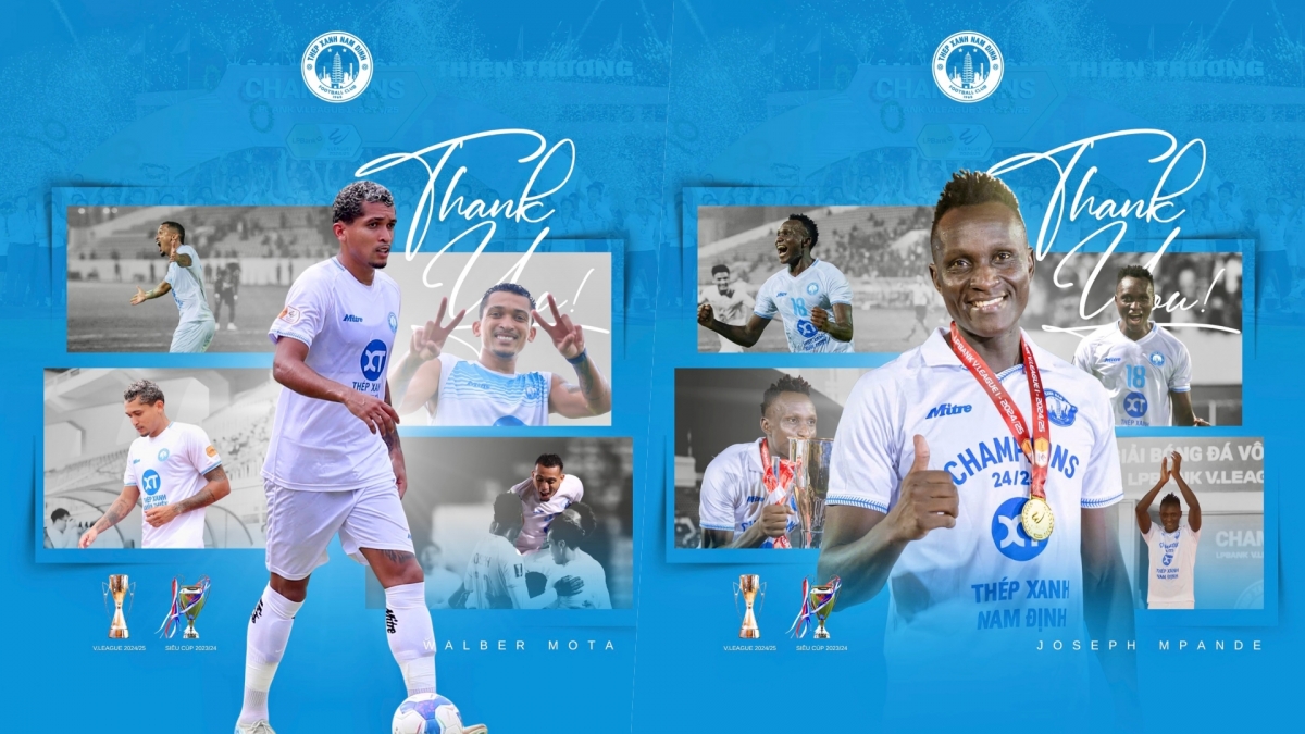 CLB Nam Định bất ngờ chia tay 2 ngoại binh Joseph Mpande và Walber Mota.