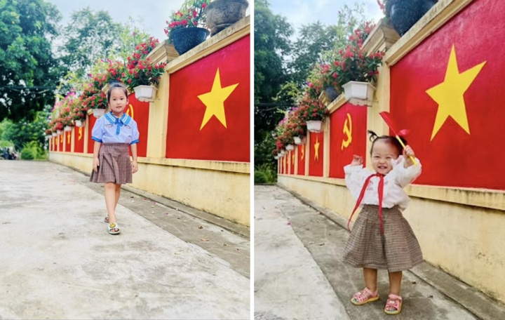 Các bạn nhỏ đến check-in tại con đường