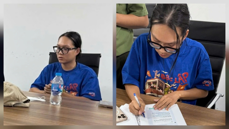 Phạm Thoại làm việc với cơ quan công an. (Ảnh: Công an cung cấp)