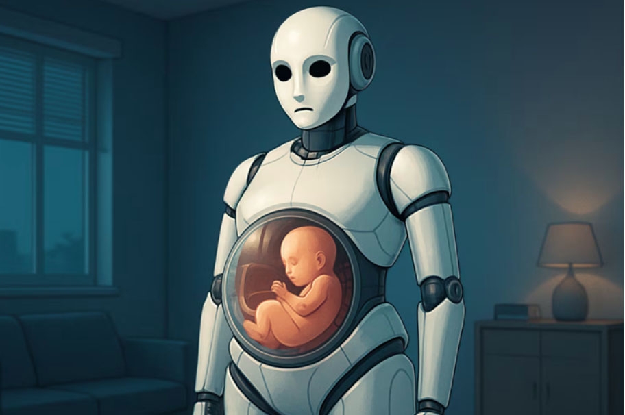 Trung Quốc đang phát triển robot mang thai hộ, được thiết kế theo hình dạng người, trang bị tử cung nhân tạo, có khả năng mang thai trong vòng 10 tháng và sinh con. Ảnh: ChosunBiz/ChatGPT5