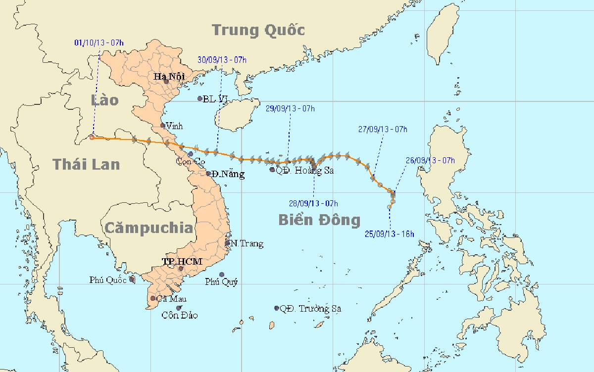 Hướng đi của bão. (Ảnh Trung tâm Dự báo KTTV quốc gia)