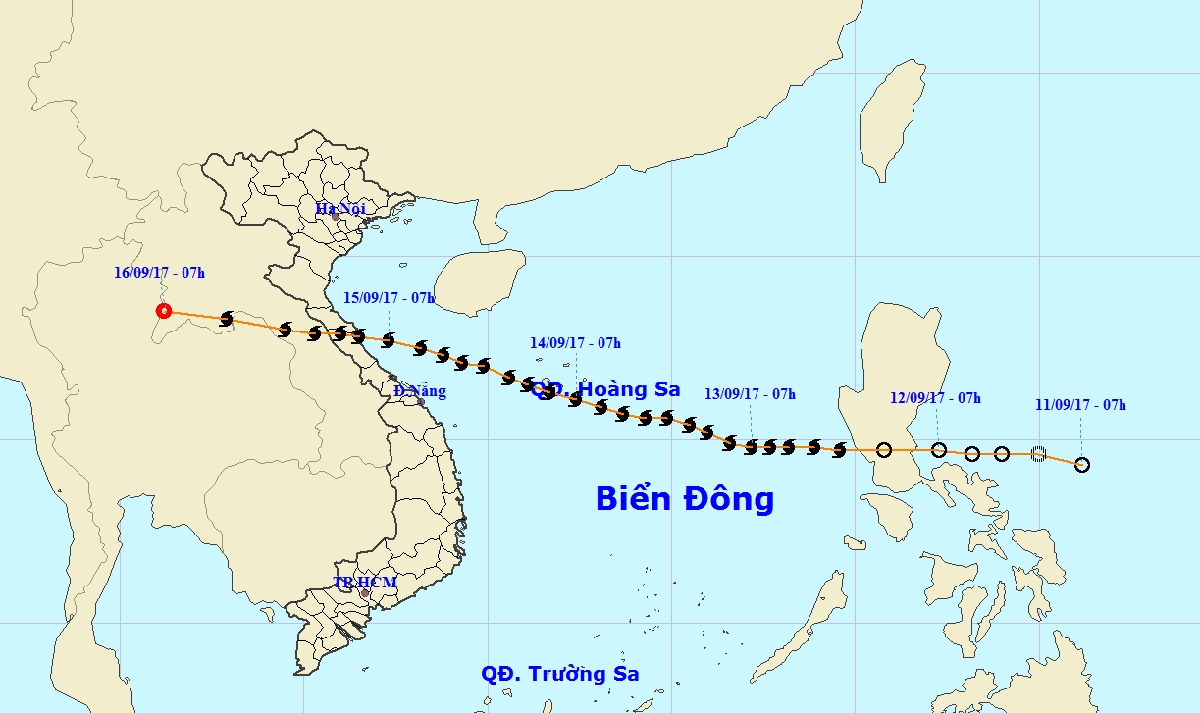 Diễn biến của bão số 10-Doksuri (Ảnh: Trung tâm Dự báo KTTV quốc gia)
