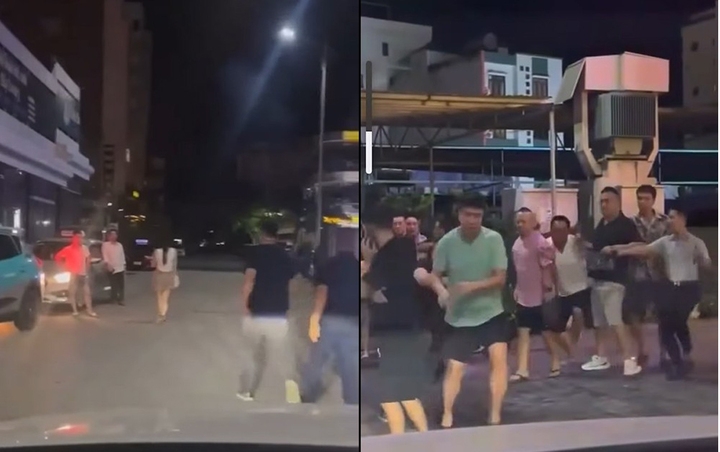 Hiện trường vụ xô xát, đánh nhau trước cửa quán karaoke Phantom phường Bãi Cháy (Quảng Ninh) xảy ra ngày 24/7.