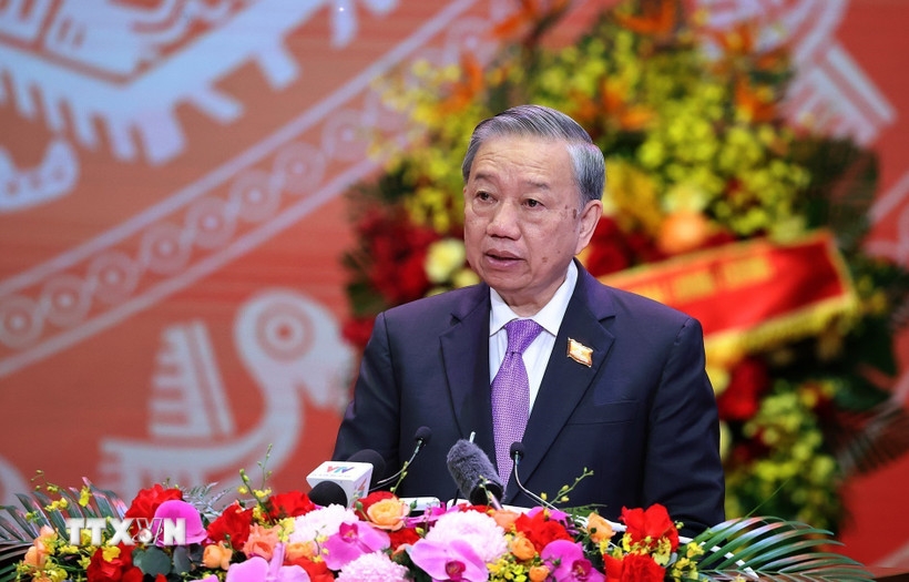 Tổng Bí thư Tô Lâm phát biểu tại Lễ kỷ niệm 80 năm thành lập Chính phủ. (Ảnh: TTXVN)