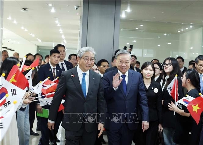 Tổng Bí thư Tô Lâm thăm Trường Đại học Yonsei. (Ảnh: TTXVN)