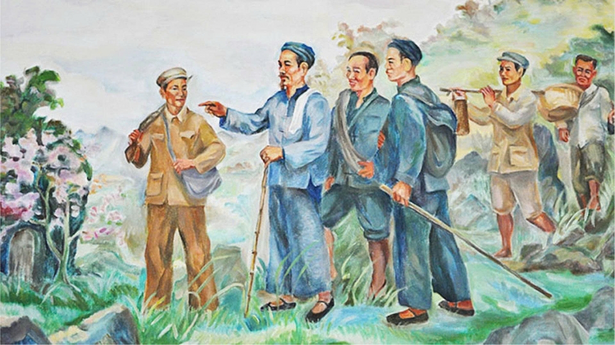 Ngày 28/1/1941 (tức mồng 2 Tết Tân Tỵ), Người trở về Tổ quốc sau 30 năm bôn ba tìm đường cứu nước, cứu dân để trực tiếp lãnh đạo cách mạng Việt Nam. Tranh: Trịnh Phòng