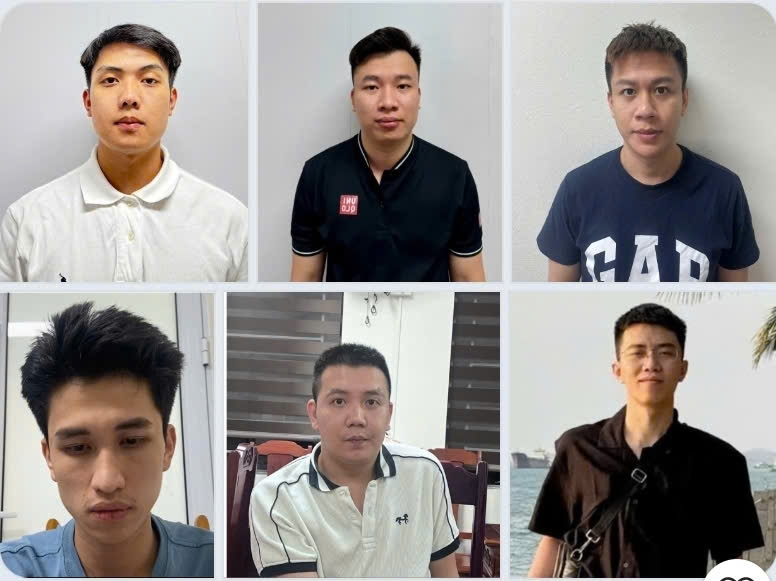 Từ trái qua phải (hàng trên) các đối tượng: Ngô Văn Thắng, Nguyễn Tiến Dũng, Nguyễn Quang Trường; (hàng dưới) Nguyễn Văn Hoà, Huỳnh Tấn Trọng và Lê Tấn Sang.