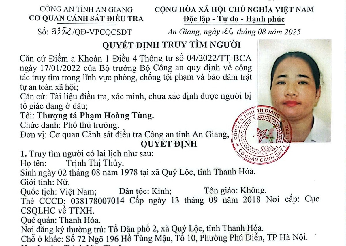 Quyết định của công an đối với Trịnh Thị Thủy.