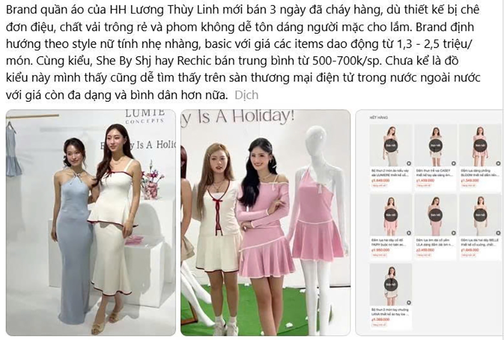 Một tài khoản trên Threads bình luận về thương hiệu thời trang của Lương Thùy Linh (Ảnh chụp màn hình)