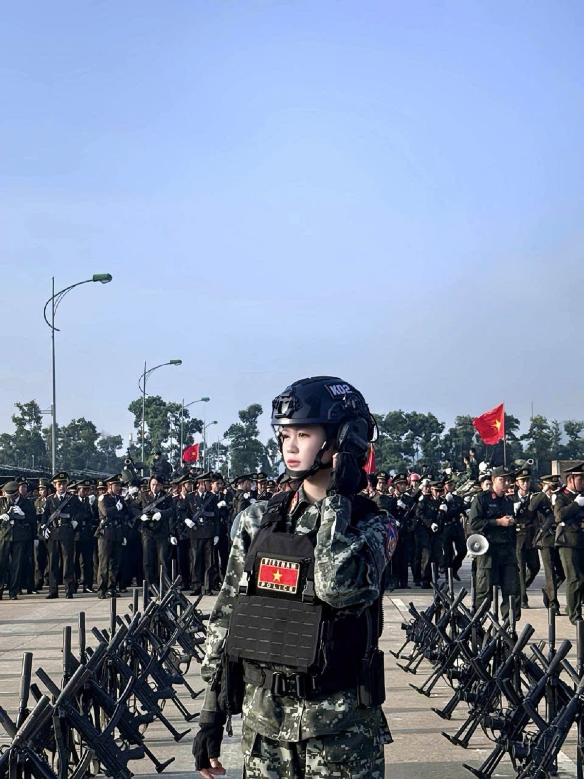 Thu Hương thuộc Khối nữ Cảnh sát đặc nhiệm tại sự kiện A80. Ảnh: NVCC