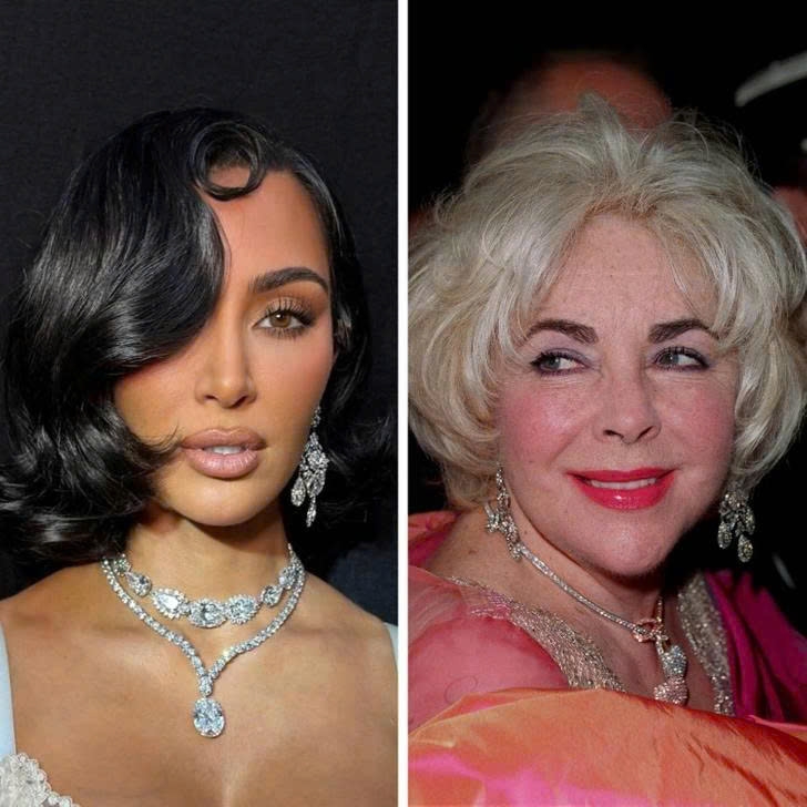 Kim Kardashian gây bão khi xuất hiện cùng đôi hoa tai gắn liền với câu chuyện thú vị của Elizabeth Taylor. Ban đầu, đây chỉ là đôi bông tai giả kim cương mà Elizabeth và chồng mua. Sau đó, Todd - chồng bà đã bí mật đặt chế tác lại thành kim cương thật và khiến Elizabeth bất ngờ khi phát hiện sự khác biệt. Khi đeo lại món trang sức huyền thoại này, Kim như gợi nhắc về một biểu tượng Hollywood vĩnh cửu.