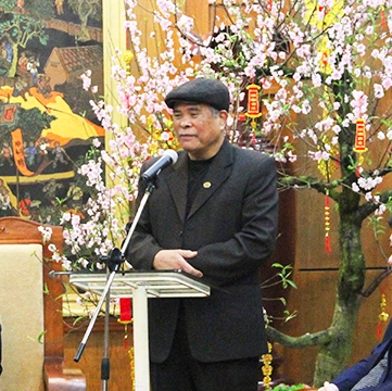 Ông Thân Văn Mưu, nguyên Chủ tịch UBND tỉnh Bắc Giang phát biểu tại một buổi gặp mặt cán bộ hưu trí trên địa bàn. Ảnh: BGP/Trâm Anh.