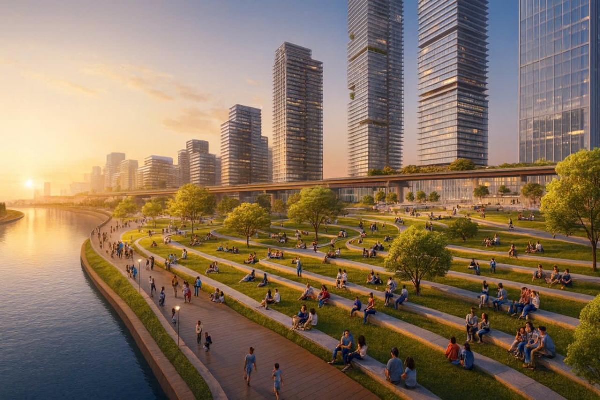 Không gian ven sông được thiết kế theo cấu trúc đa tầng