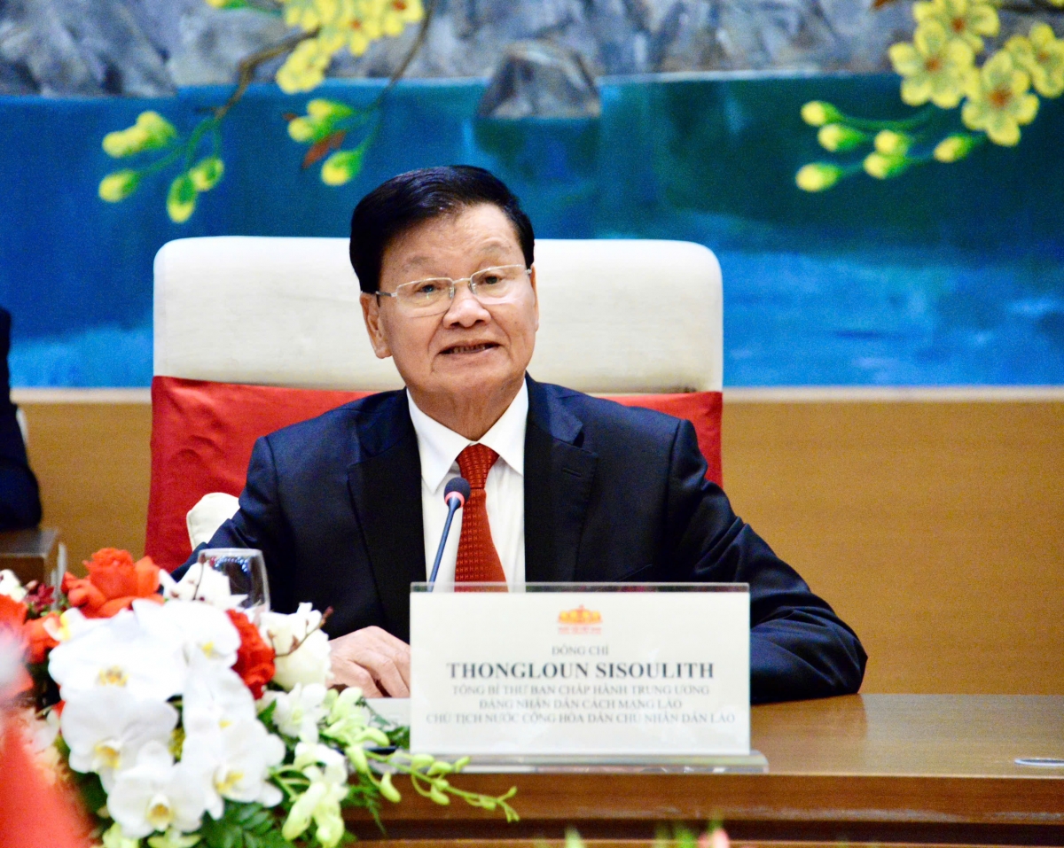 Tổng Bí thư, Chủ tịch nước Lào Thongloun Sisoulith phát biểu.