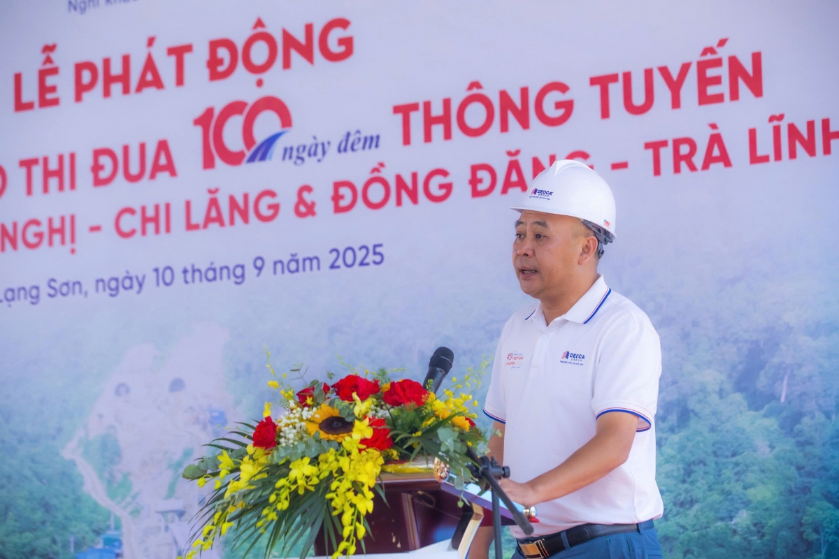 Ông Phạm Duy Hiếu - Phó Tổng Giám đốc Tập đoàn Đèo Cả phát biểu tại lễ ra quân.