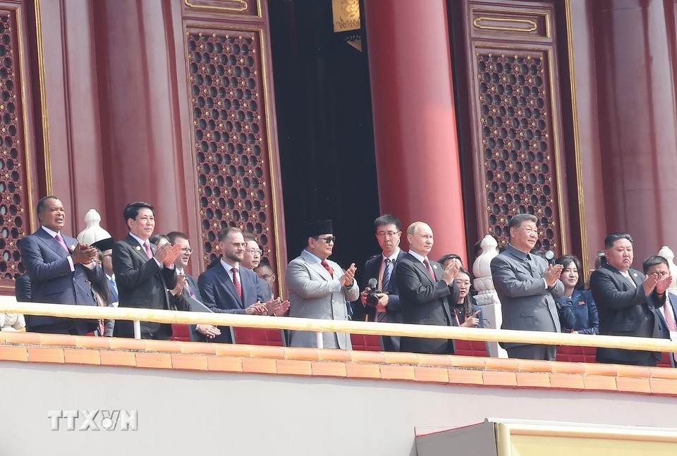 Chủ tịch nước Lương Cường và lãnh đạo một số nước dự lễ kỷ niệm. Ảnh: TTXVN