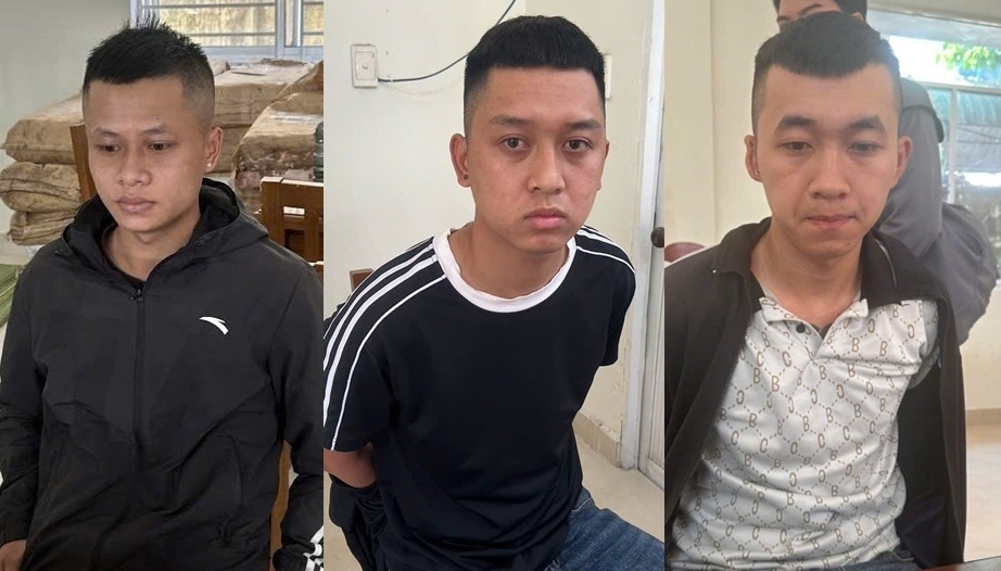 Các đối tượng Chu Đình Huy, Chu Hữu Đông, Chu Tâm Dương và Hoàng Khánh Duy (từ trái qua) bị tạm giữ để điều tra.