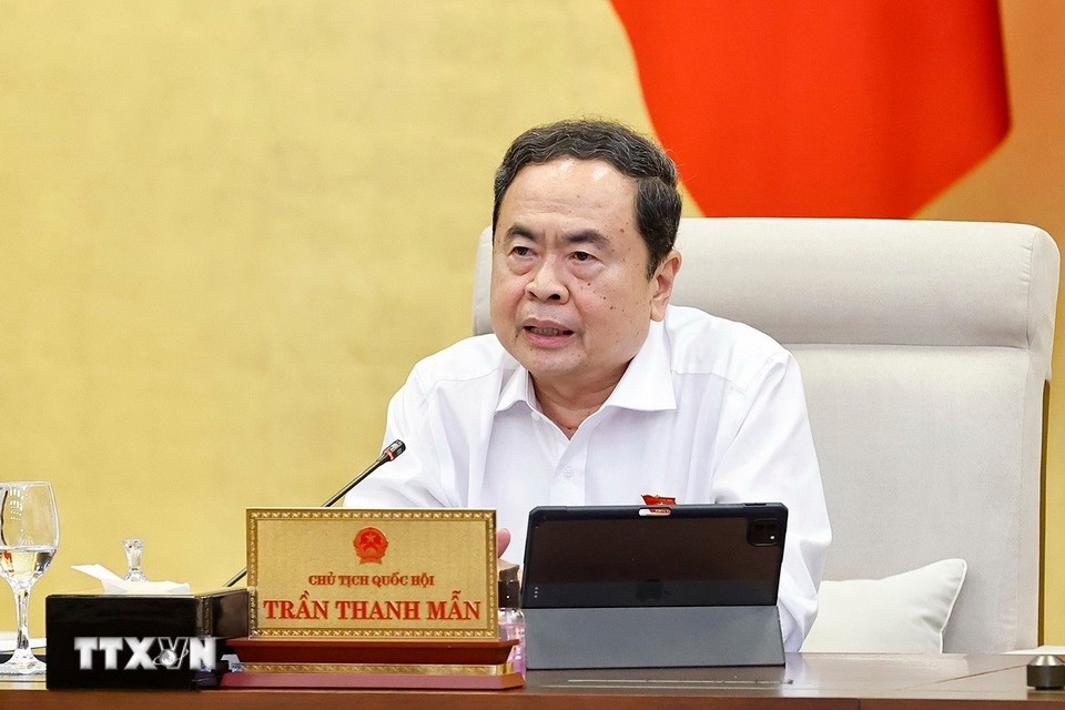 Chủ tịch Quốc hội Trần Thanh Mẫn phát biểu tại phiên họp. Ảnh TTXVN