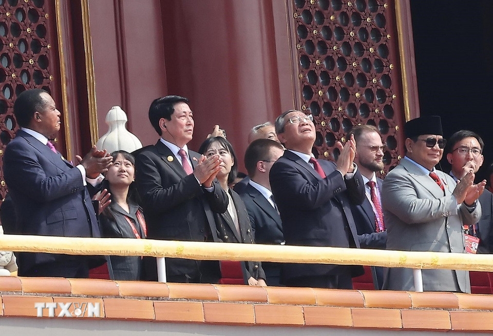 Chủ tịch nước dự Lễ kỷ niệm 80 năm Chiến thắng phát xít tại Trung Quốc. Ảnh: TTXVN
