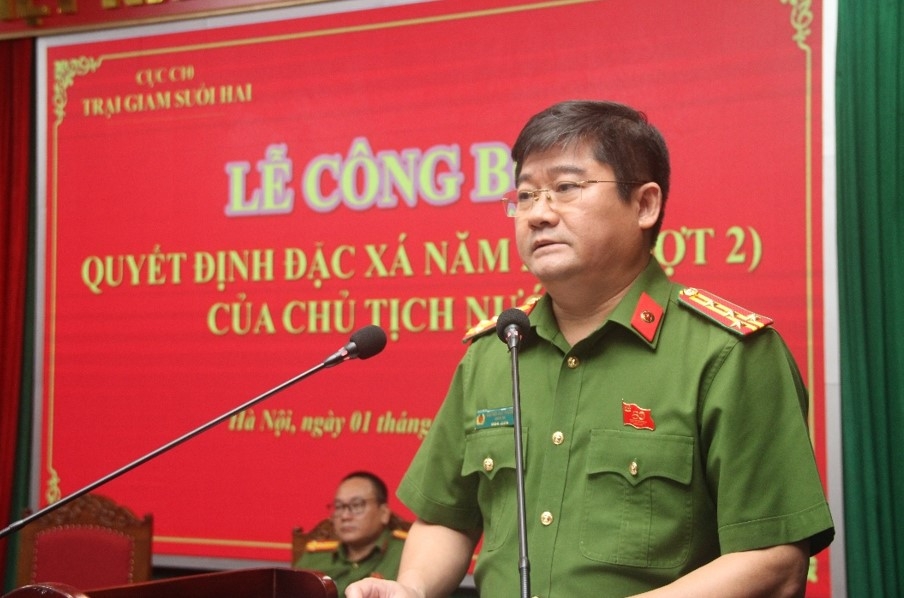 Đại tá Nguyễn Đức Phương phát biểu trong Hội nghị công bố quyết định đặc xá 2025