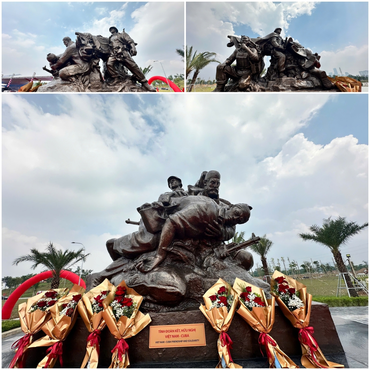 Cụm tượng tri ân các chuyên gia quân sự Cuba, đặt tại Bảo tàng Lịch sử quân sự Việt Nam, với dòng chữ: “Tình đoàn kết, hữu nghị Việt Nam - Cuba”. (Ảnh: Hồng Nguyễn)