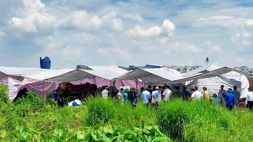 Người dân dựng rạp tại hiện trường vụ việc mộ bị máy xúc đào xới khiến xương cốt lẫn lộn