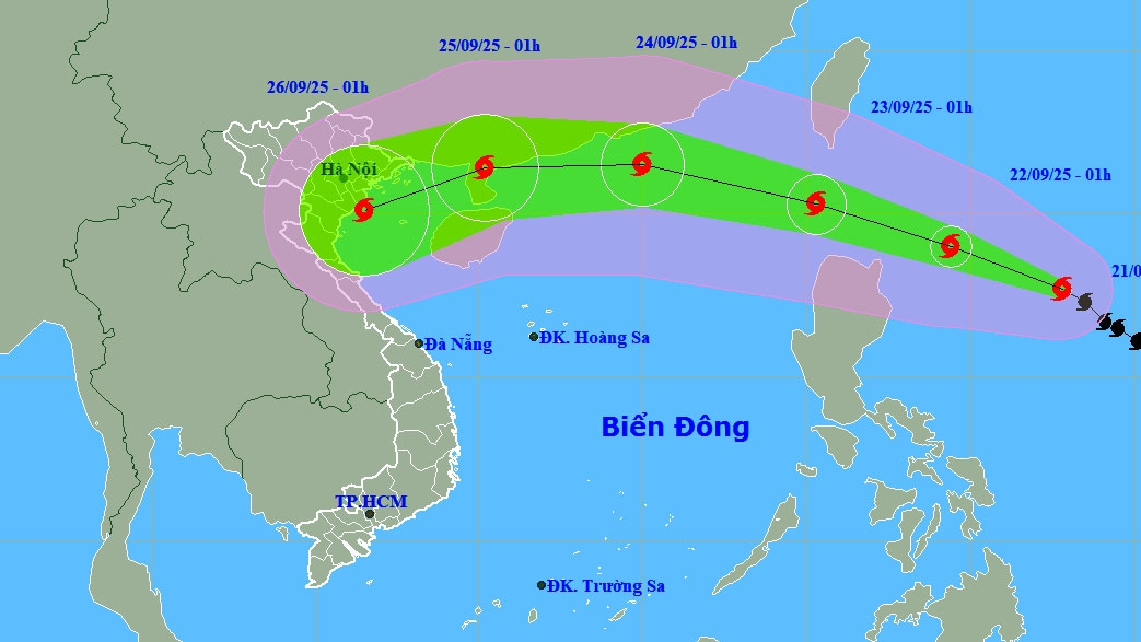 Vị trí và hướng đi của bão RAGASA lúc 1h00 sáng 21/9