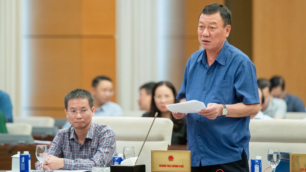 Tổng Thanh tra Chính phủ Đoàn Hồng Phong phát biểu tại Phiên họp 49 của Ủy ban Thường vụ Quốc hội. Ảnh: Quốc hội