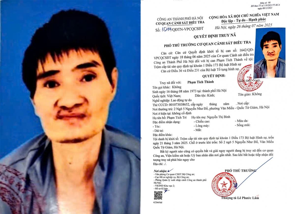 Quyết định truy nã Phạm Tích Thành
