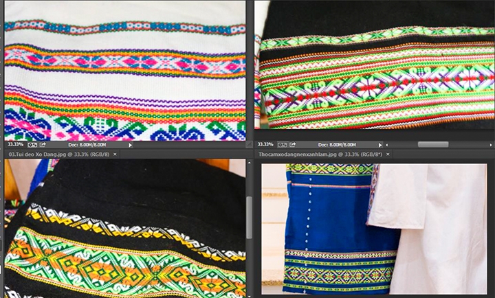 Hoạ tiết hoa văn thổ cẩm Xơ Đăng với 3 gam màu chủ đạo.