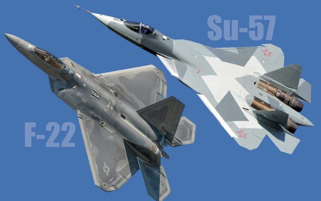 Tiêm kích Su-57 và tiêm kích F-22. Ảnh: Bulgarianmilitary.