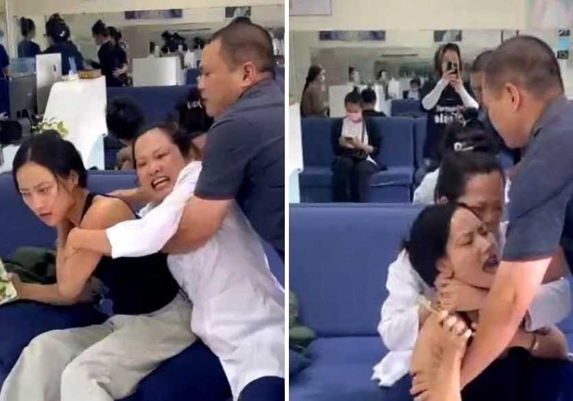 Hình ảnh chị T bị hành hung. Ảnh: Cắt từ video