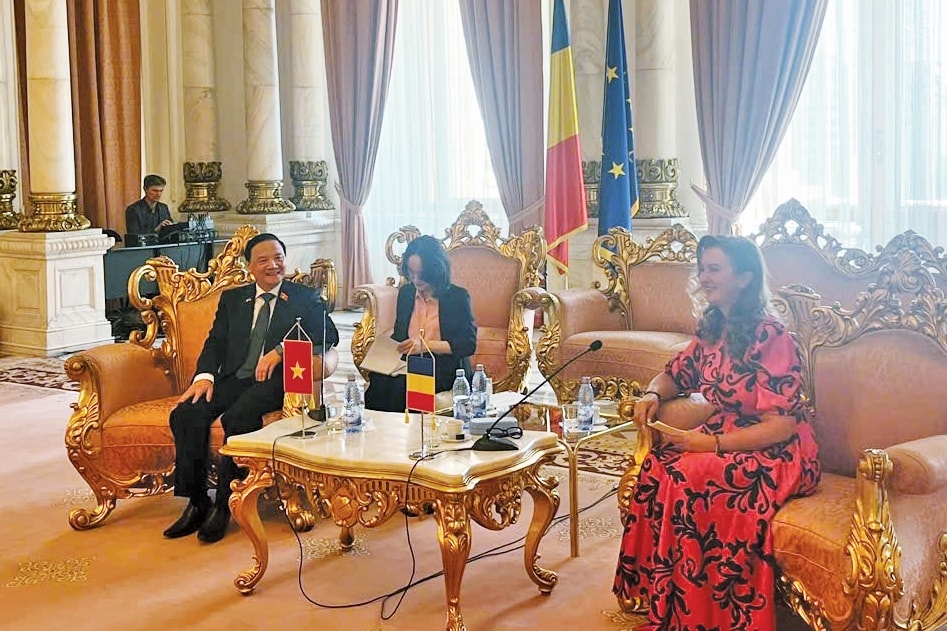 Phó Chủ tịch Quốc hội Nguyễn Khắc Định hội đàm với Phó Chủ tịch Hạ viện Romania Natalia Intotero. (Ảnh: Báo Đại biểu Nhân dân)