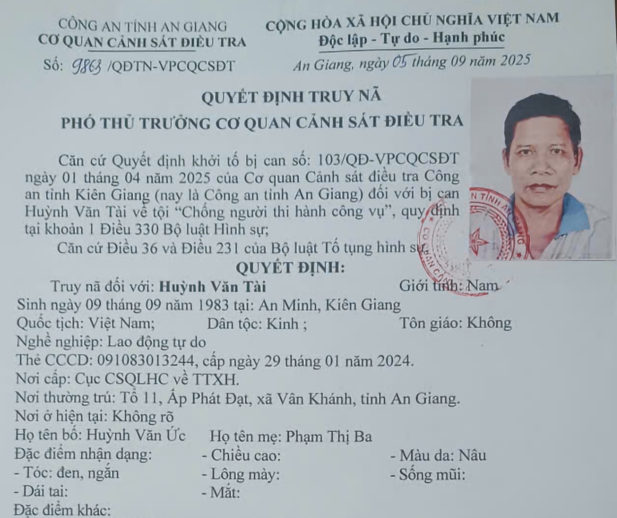 Quyết định của công an đối với Huỳnh Văn Tài