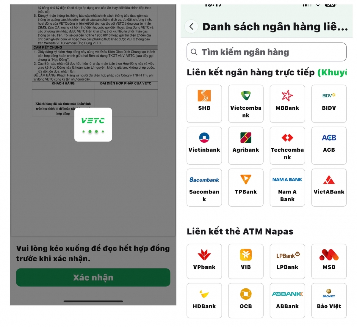 Bước 3: Xác nhận hợp đồng và tiến hành liên kết tài khoản ngân hàng để hoàn thành đăng ký