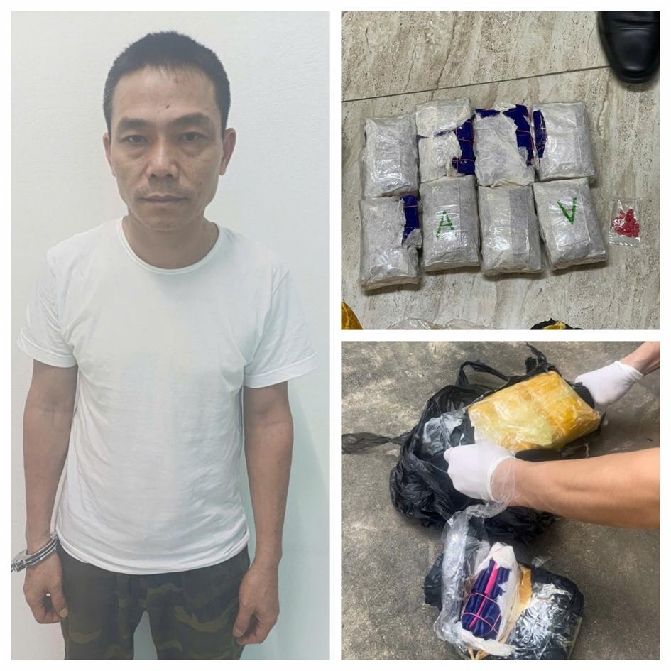 Đối tượng Trần Quốc Hoài và một số tang vật của vụ án. Ảnh CA Thanh Hóa.