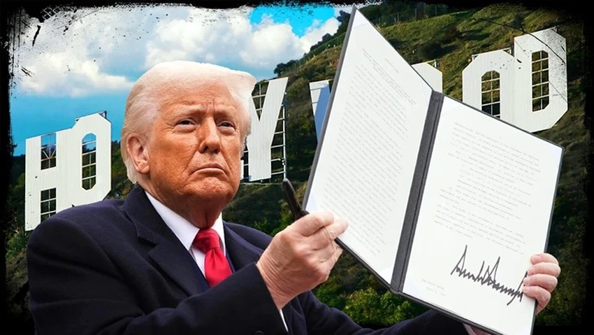 Động thái áp thuế chưa từng có tiền lệ của ông Trump có thể làm đảo lộn mô hình kinh doanh toàn cầu của Hollywood - Ảnh: THEWRAP