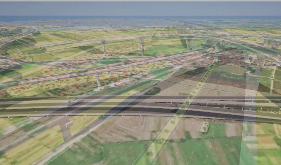 Mô phỏng tuyến đường kết nối sân bay Gia Bình về Thủ đô Hà Nội. (Ảnh chụp màn hình)