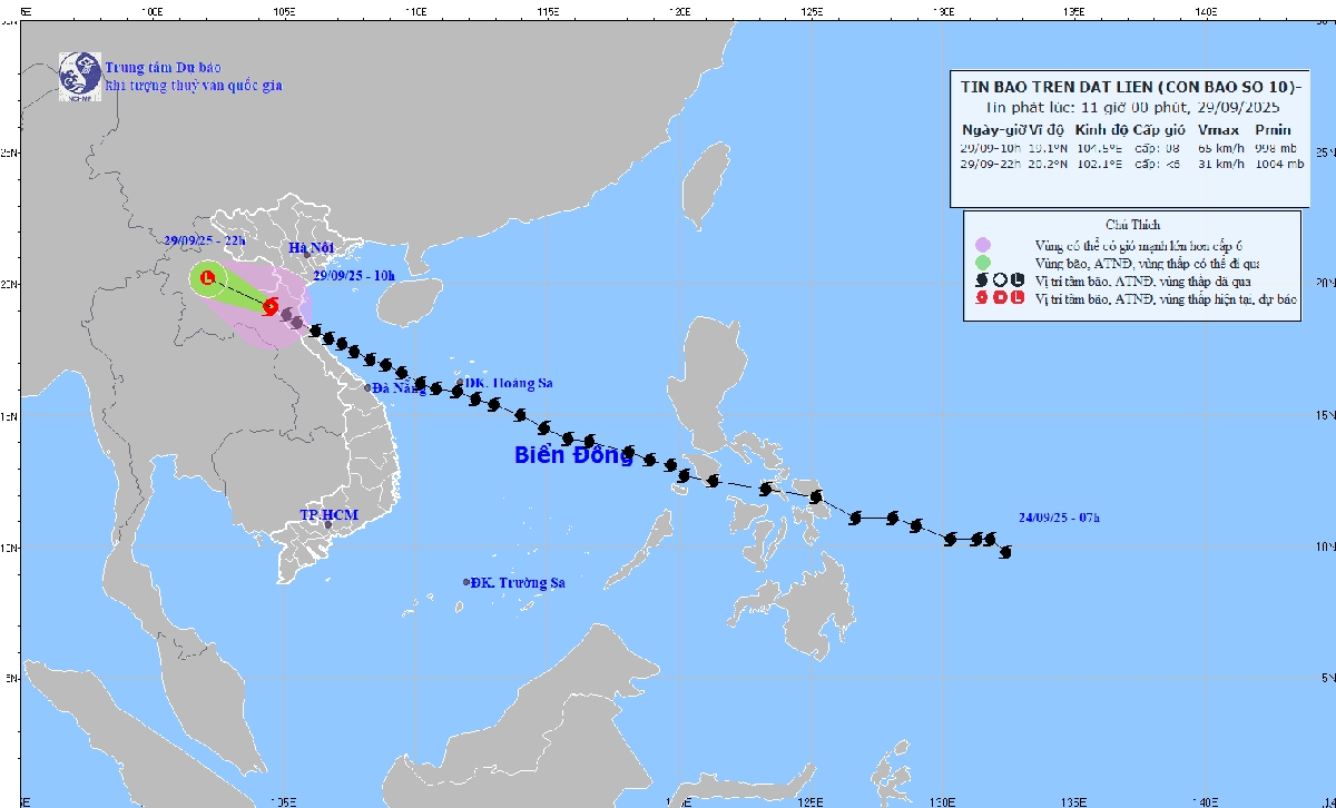 Bản đồ dự báo quỹ đạo và cường độ bão số 10