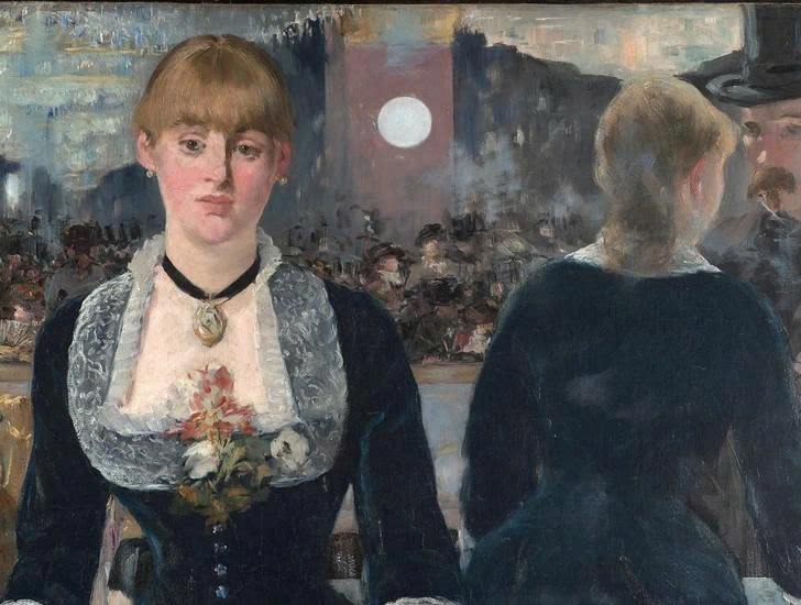 Bức “Quầy bar ở Folies-Bergère” làm giới nghiên cứu tranh luận suốt hơn 140 năm. Hình phản chiếu trong gương không khớp. Cô hầu bàn trông mập hơn, tóc rối hơn, còn vị khách thì… biến mất. Có người cho rằng đó là lỗi, có người lại tin Manet cố tình ẩn chứa một tầng ý nghĩa sâu xa.