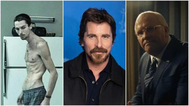 Christian Bale (giữa) trong bộ phim The Machinist năm 2004 (trái) so với bộ phim Vice năm 2018 (phải).