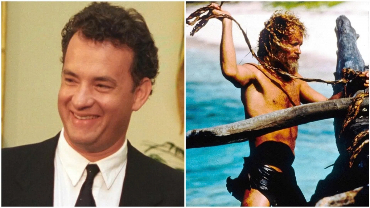 Tom Hanks tại phim  White House năm 1995 (trái) so với trong bộ phim Cast Away năm 2000 (phải).