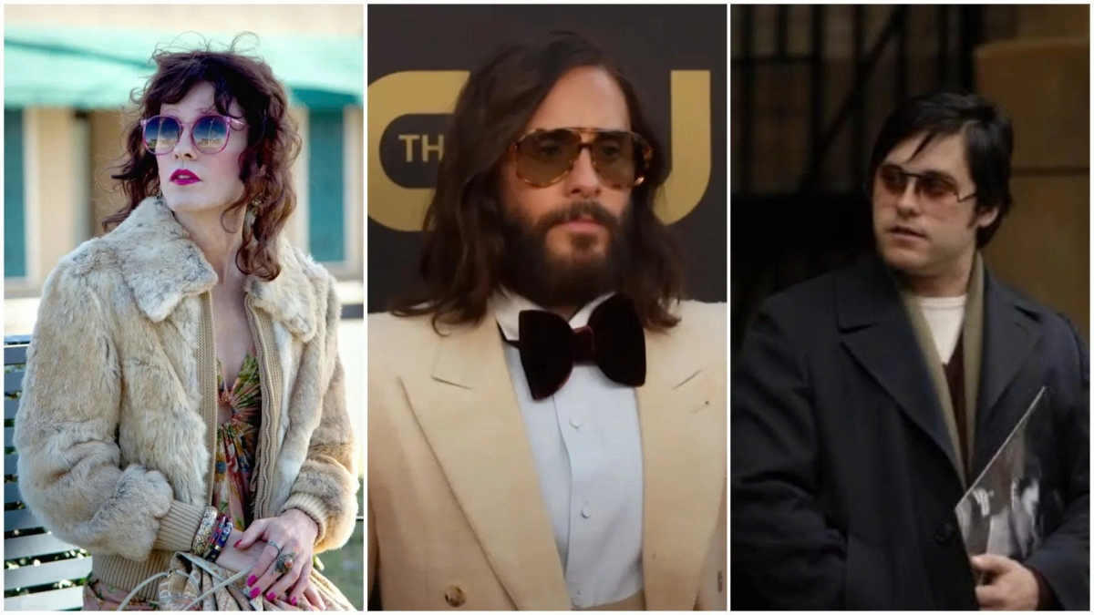 Jared Leto trên thảm đỏ năm 2022 (giữa) so với trong phim Dallas Buyers Club năm 2013 (trái) và phim Chapter 27 năm 2007 (phải).