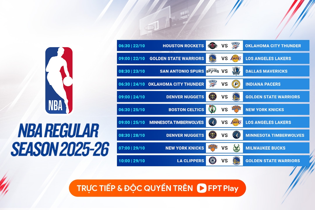Lịch thi đấu NBA trong tháng 10 (Ảnh: FPT Play)