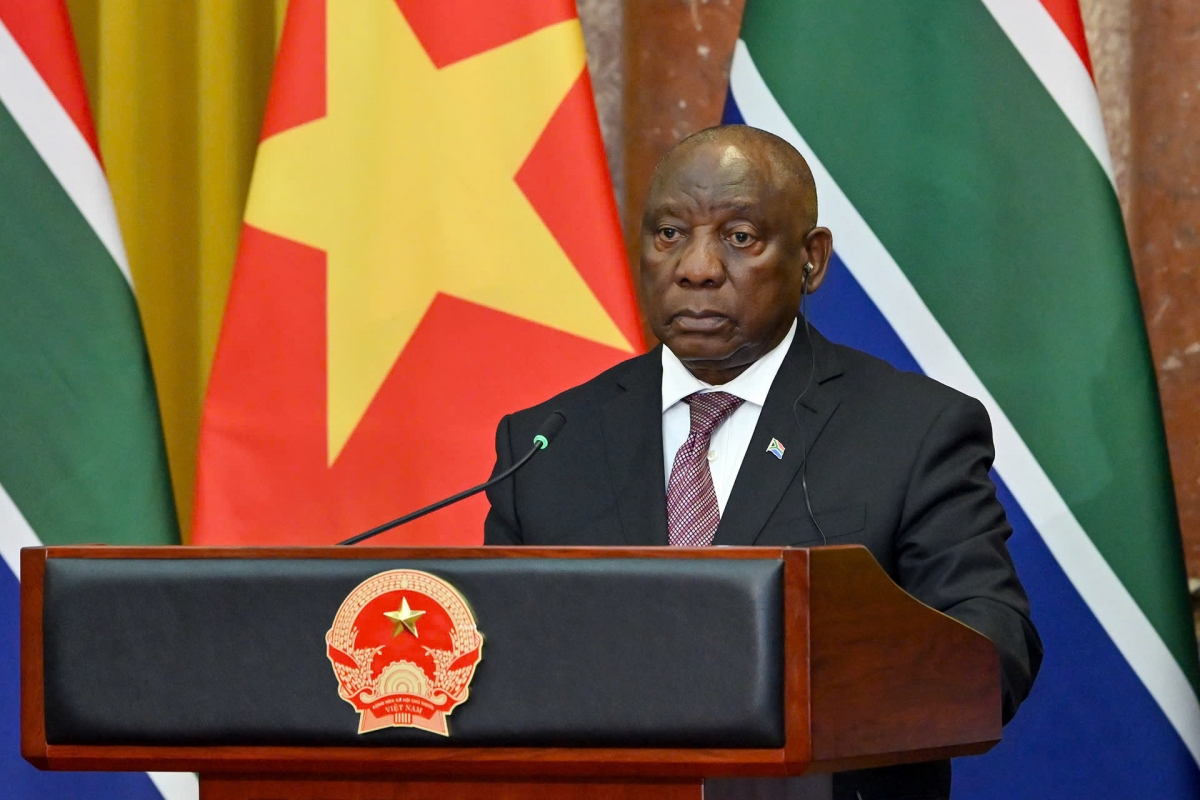 Tổng thống Nam Phi Matamela Cyril Ramaphosa phát biểu tại họp báo