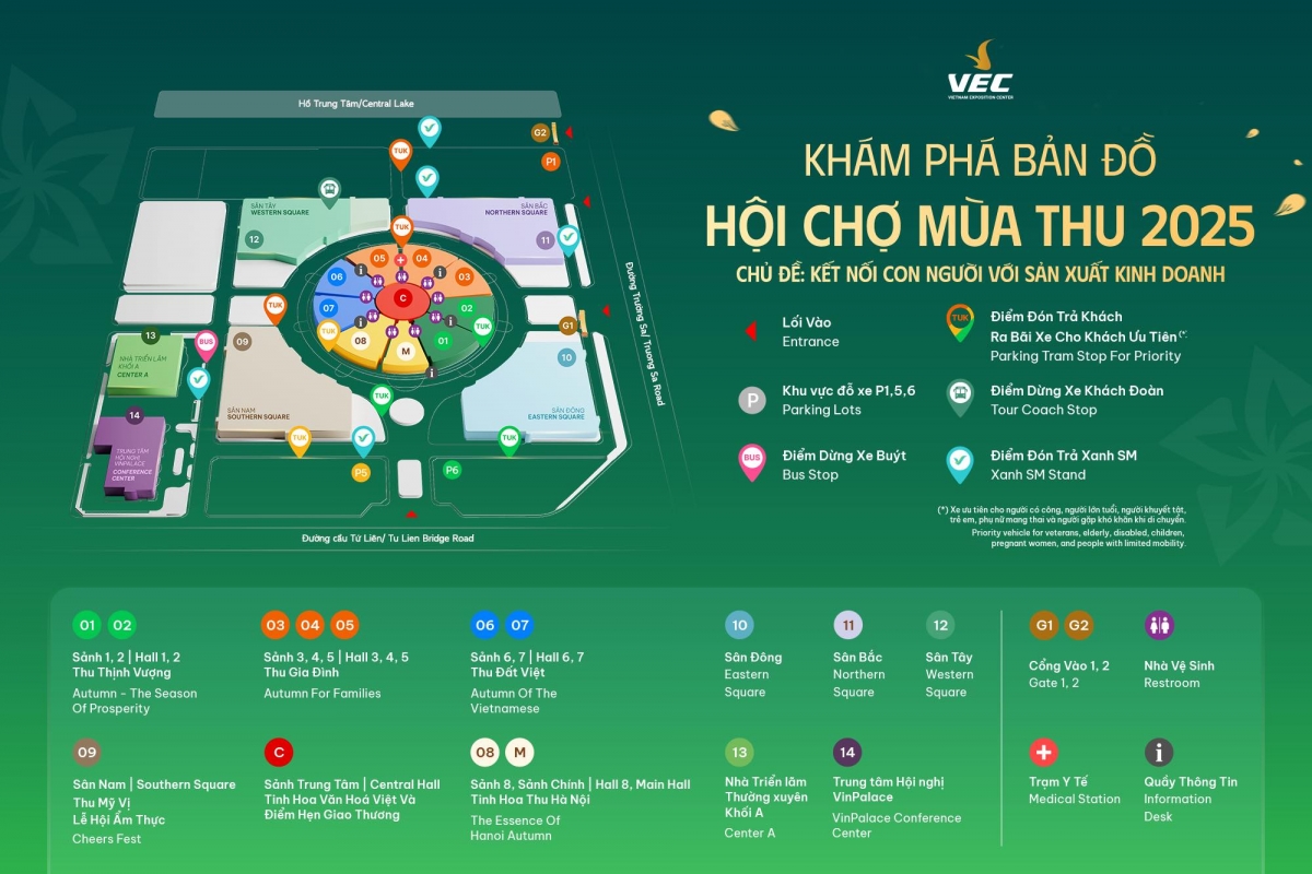 Sơ đồ các phân khu tại Hội chợ Mùa Thu 2025. Nguồn: VEC